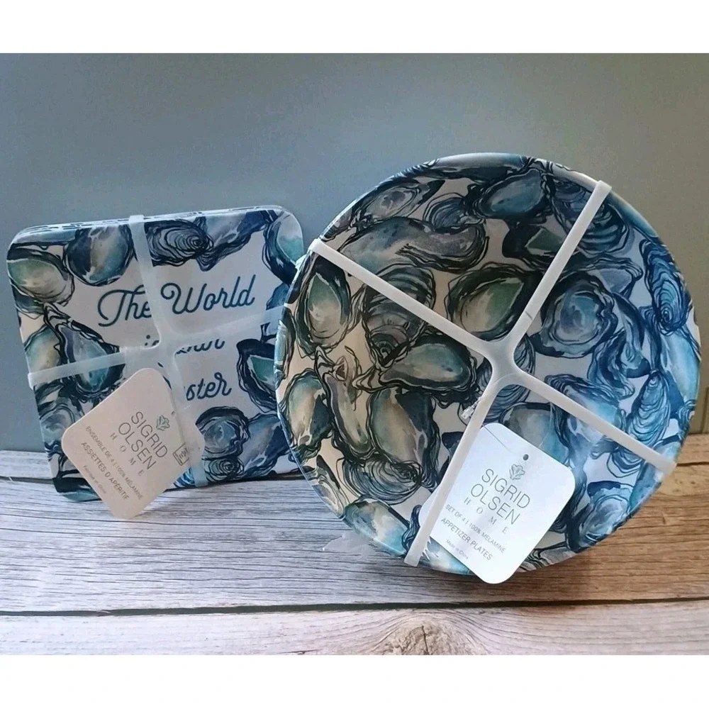 NWT Sigrid Olsen‎ Melamine Oysters Salad Bowls & Appetizer Plates Set- Coastal